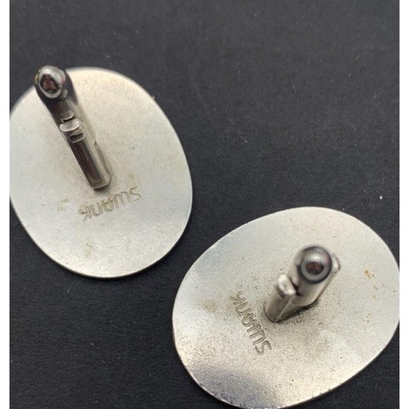 Vintage Swank Siam Thailand Dancer Cufflinks Silver Tone Black Enamel - Picture 4 of 4